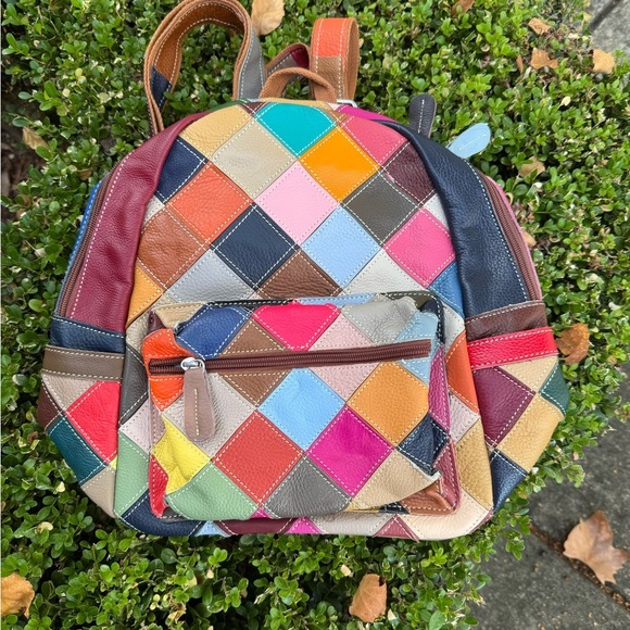 Colorful Patchwork Leather Backpack - Picture 3 of 6
